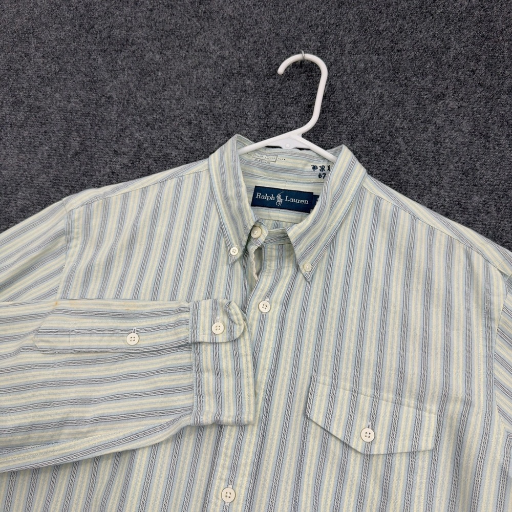 Ralph Lauren Button Down Mens L Blue Striped Cotton‎ Bleecker RL Academy Preppy